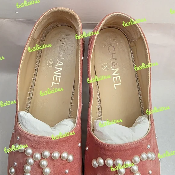 CHANEL 17B SUEDE PEARL PINK ESPADRILLES SIZE 38 *PRE-OWNED* - Picture 12 of 13